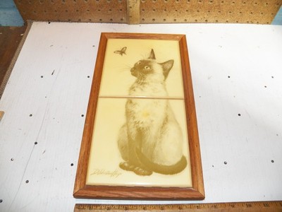 Vintage KIMBERLY Framed Tiles, Artist Signed ''D. Johnston Hays'' Siamese Cat