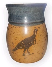 Redware Pottery PA. Signed C. Link Mug With Turkey 4.75
