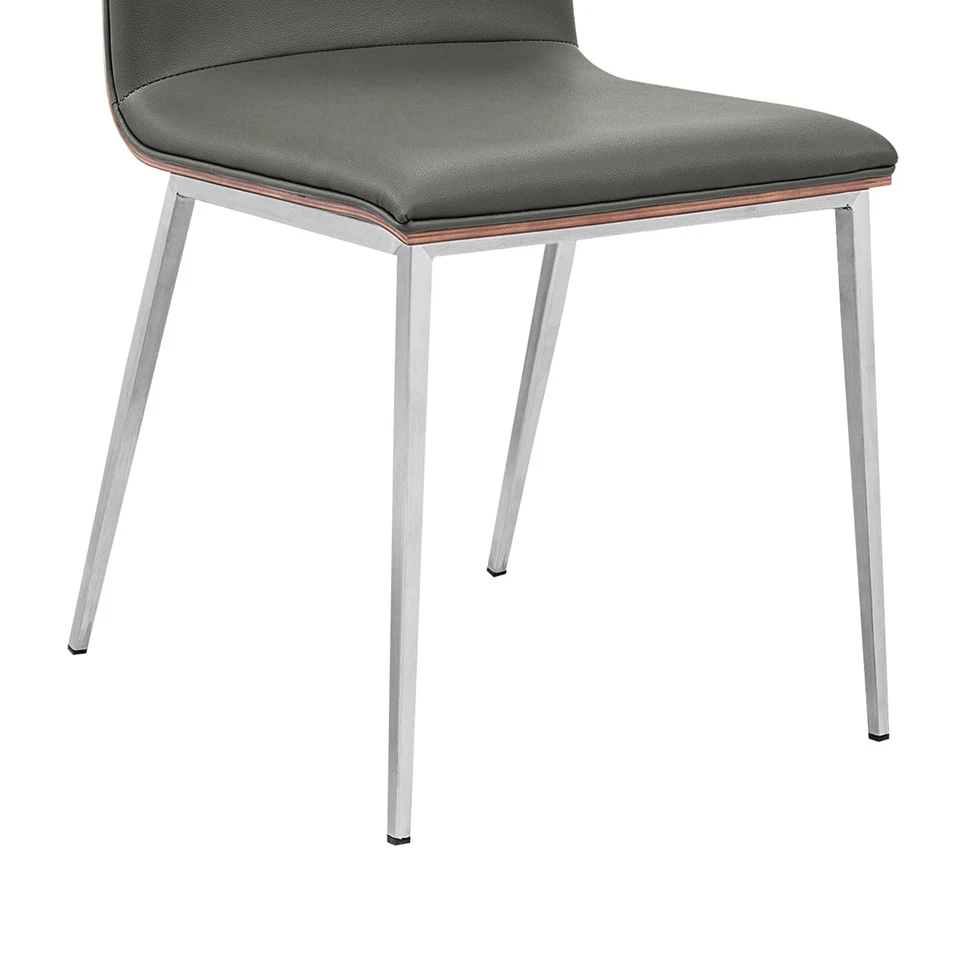 Crystal Dining Chair in Brushed Stainless Steel finish with Grey Pu Upholster... - Image 2 of 4