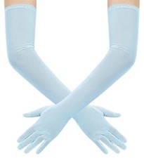 Women's Long Stretchy Mesh Tulle Sheer Gloves Costume Wedding Opera Light Blue