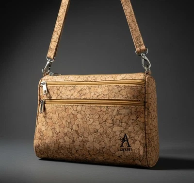 ASSISI STYLE Cork Cross Body Bag, Lightweight Bag - Handmade Ladies Vegan Bag Light Brown