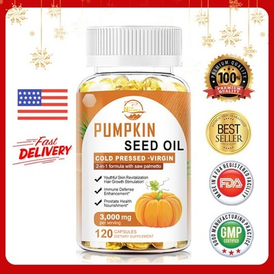 3000mg Pumpkin Seed Oil Saw Palmetto 120 Softgels Bladder Health, Immune Support