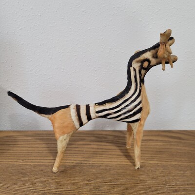 African Art Handmade Sculpture Okapi Animal Horse Tazmanian Tiger Calf Hair Hyde