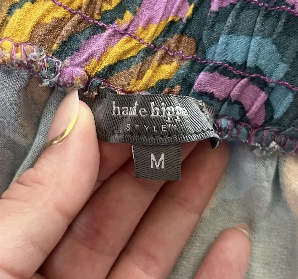 Pantalones Haute Hippie Mujer Medianos Coloridos Florales Pierna Ancha Recortados Tiro Alto Boho Foto 4 de 4