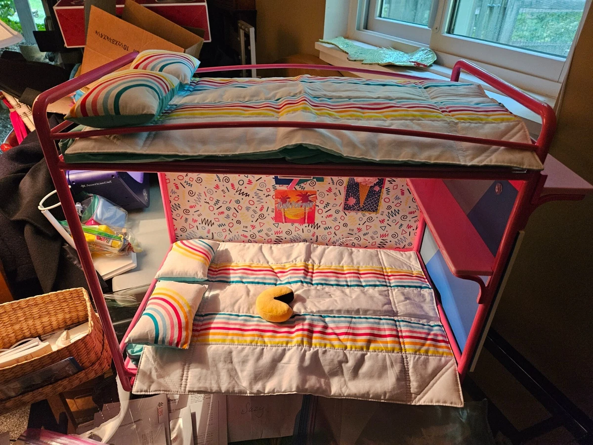 EUC Courtney s Bedroom Set American Girl Doll Pink Teal Bunk Bed w Mattresses