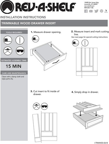 Rev-A-Shelf 4WCT-3SH Wooden Trimmable Cutlery Tray Organizer Kitchen Drawers - Picture 4 of 5