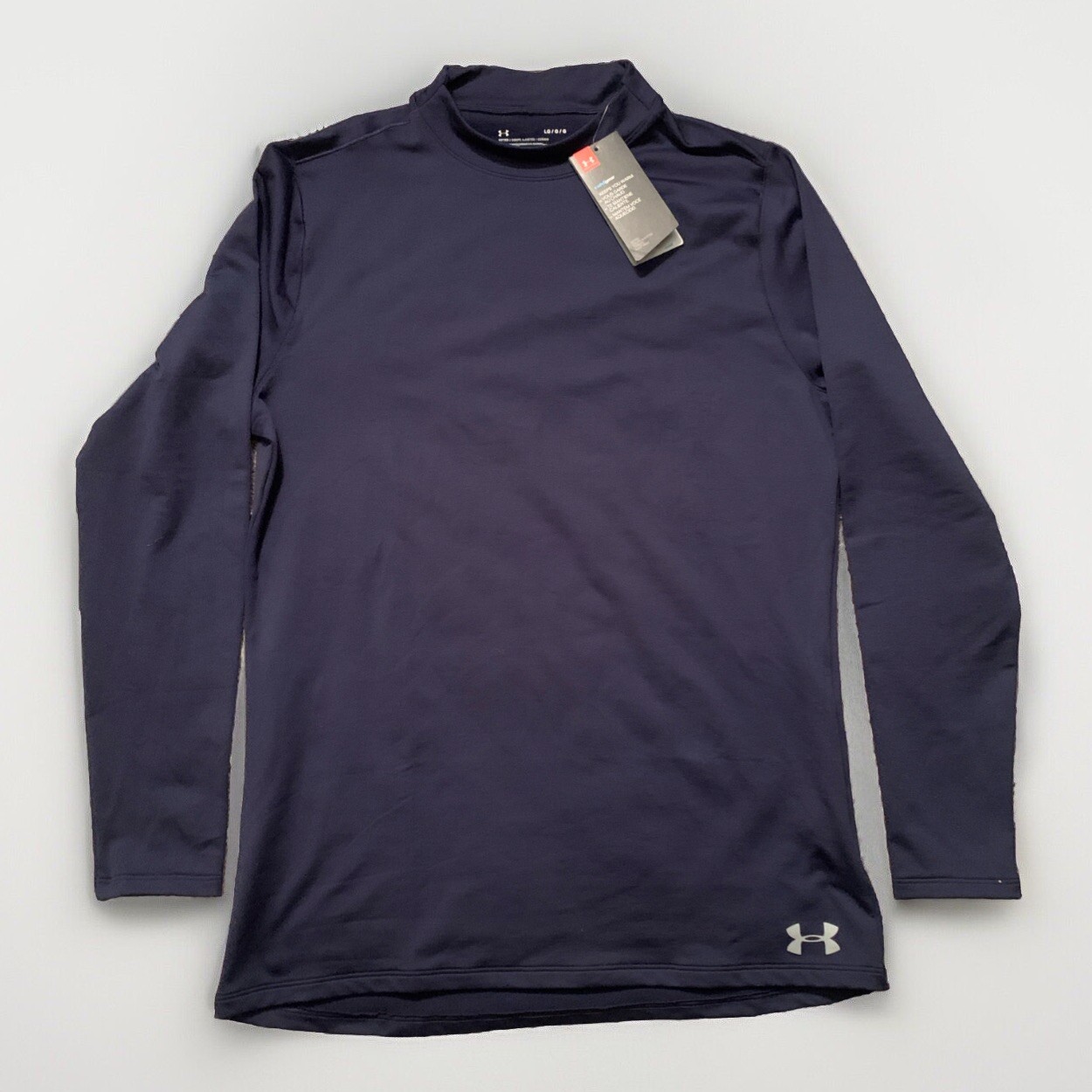 Under Armour Shirt Mens Large NAVY Blue Fitted Coldgear Baselayer Mock Neck