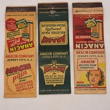 Matchbook lot of 3 Anacin pain reliever covers