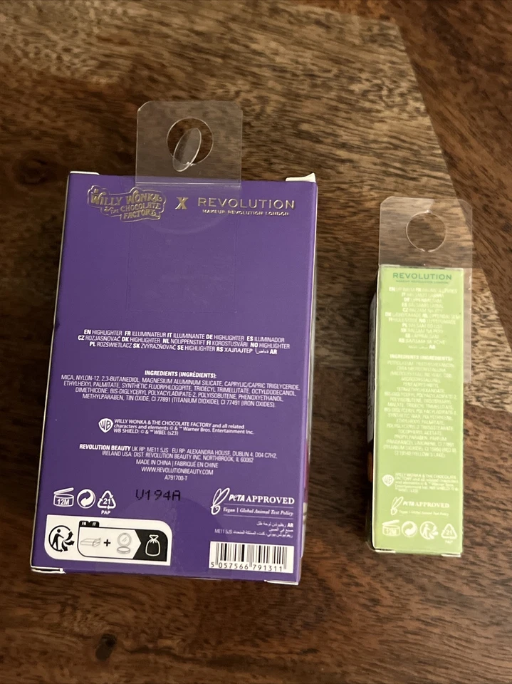 Willy Wonka x Revolution Good Egg Bad Egg Gold Highlighter & Lip Balm NEW in Box - Image 2 of 2