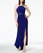 New 285 Nightway Womens Blue Halter Beaded Sleeveless Gown Formal Dress Size 10