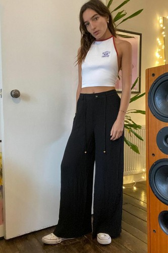 UO Otto Crinkle Trousers Black Button 