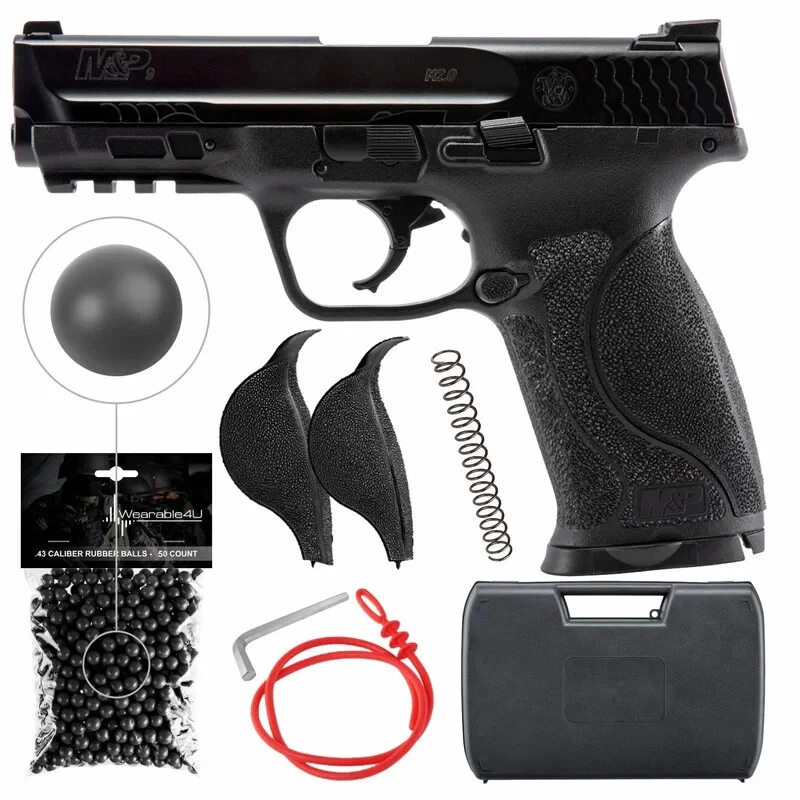 Umarex T4E S&W M&P9 M2.0 .43 Cal Black Paintball Pistol w/50xRubber Balls Bundle