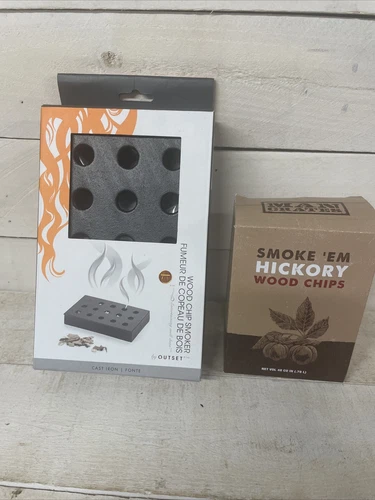 Outset Wood Chip Smoking Box: Cast Iron & Hickory Wood chips NIB  Fast Ship