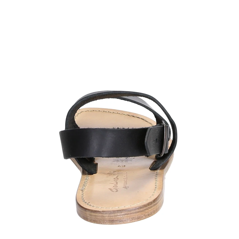 Ручной работы Мужская францисканский открытый сандалии туфли в черной натуральной коже сделано в Италии - Изображение 2 из 4