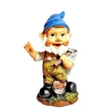 Gnome Fisherman Bobblehead Stoneware Fishing Net Fish Bucket 8.5" New Home Gift
