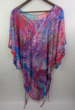 Luli Fama Cover Up Dress Kimono Boat Neck Shocking Paisley Swim Beach Large