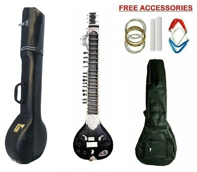 Hand Paint Tun Wood Indian Musical String Electric Travel Sitar With Fiber Case