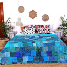 Bohemian Patchwork Quilt Kantha Handarbeit Vintage Boho King Size Bettdecke
