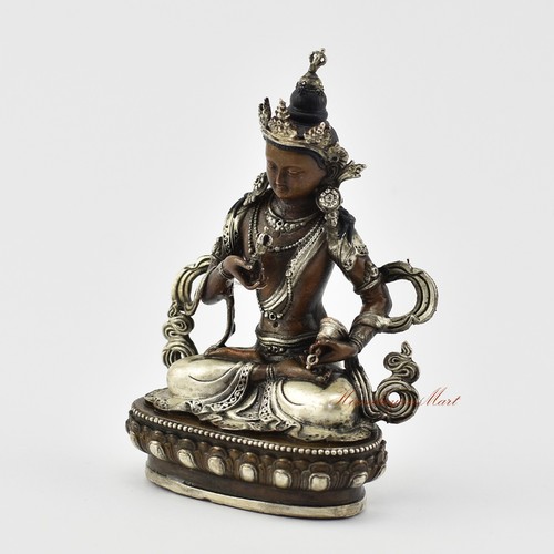 Tibetan Vajrasattva Silver Plated Copper Statue in Oxidation Finish Patan, Nepal - Picture 3 of 4