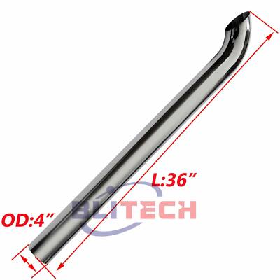 New 4'' OD Chrome Curved Stack Pipe 36'' Length Freightliner Kenworth Peterbilt US
