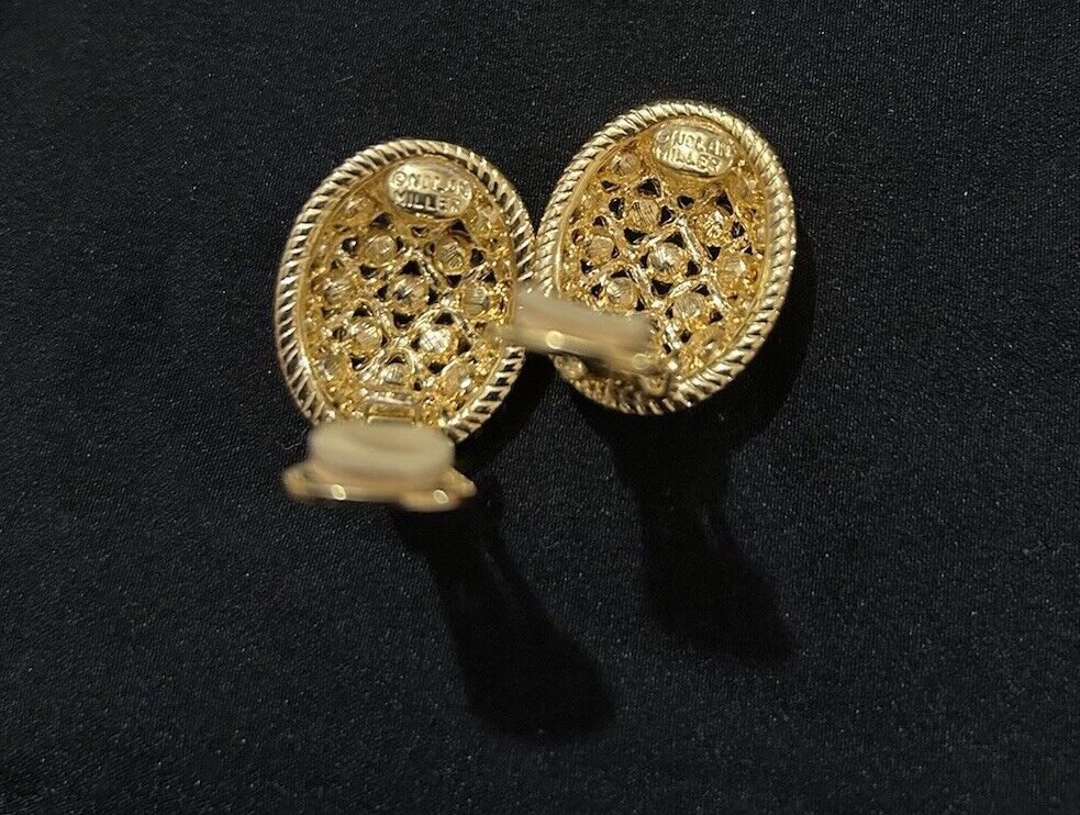 Vtg Nolan Miller Pave Dome Earrings Golden Rhines… - image 2