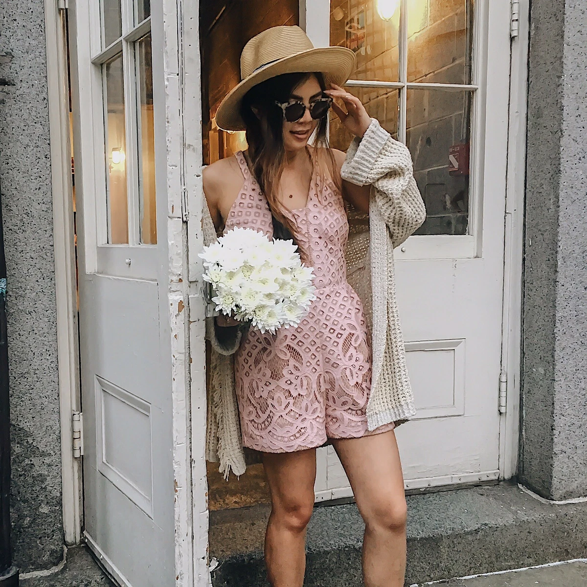 Aijek Jacqueline Saylor Self Portrait Pale Pink Lace Romper Size 1 XS S