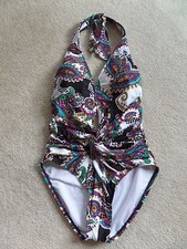 NWT Kenneth Cole New York Eclectic Adventure Plunge Twist Mio Swimsuit Sz S HOT