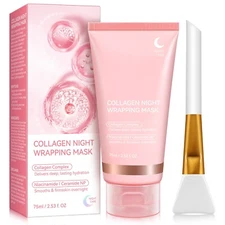 Collagen Night Wrapping Mask, Overnight Peel Off Hydrolyzed Collagen Facial Mask