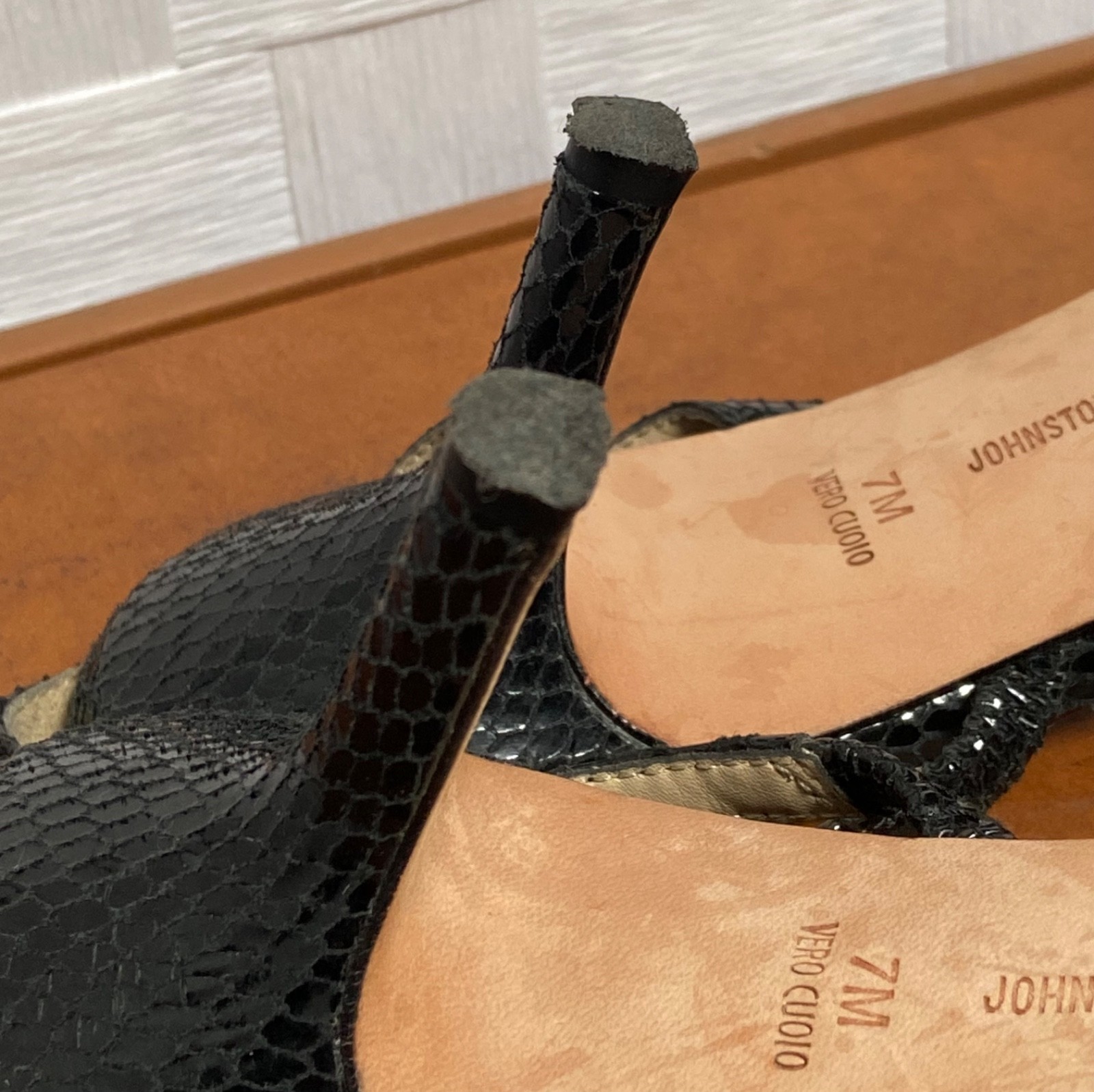 Johnston & Murphy Black Python Strappy Kitten Hee… - image 8