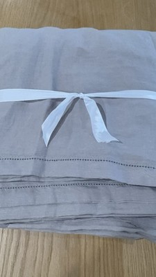 West Elm Signature Tencel Linen Duvet King Gray Neutral Hemstitch Border Read