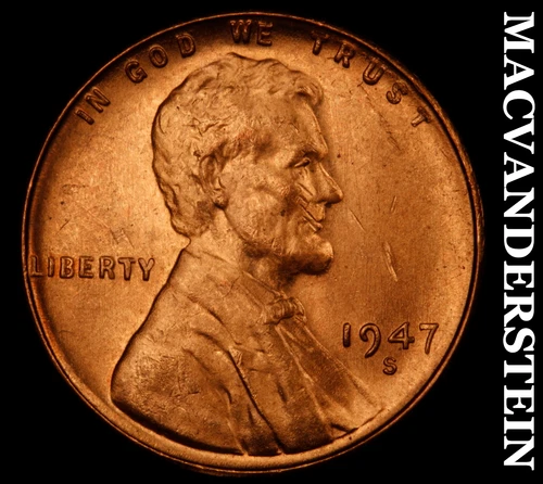 1947-S Lincoln Wheat Cent- Red- Choice Gem Brilliant Uncirculated Luster #J3651