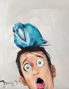 Blue Bird Landing Art PRINT of Oil Painting by Impressionist Jose TRUJILLO 11x14