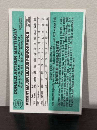 1984 Don Mattingly Rookies Donruss #248, Fleer #131, Topps #8 Near Mint - Picture 8 of 10