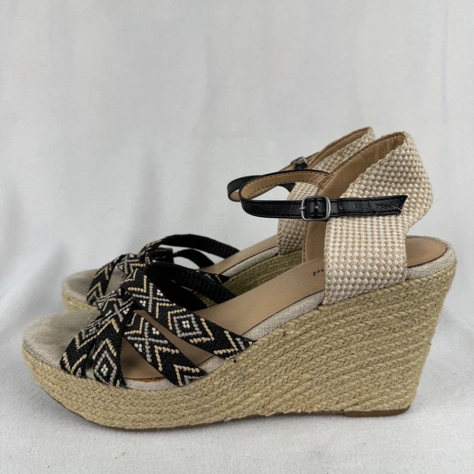 Sandalias alpargata de cuña Lucky Brand plataforma correa al tobillo tejida 8,5 Foto 2 de 4