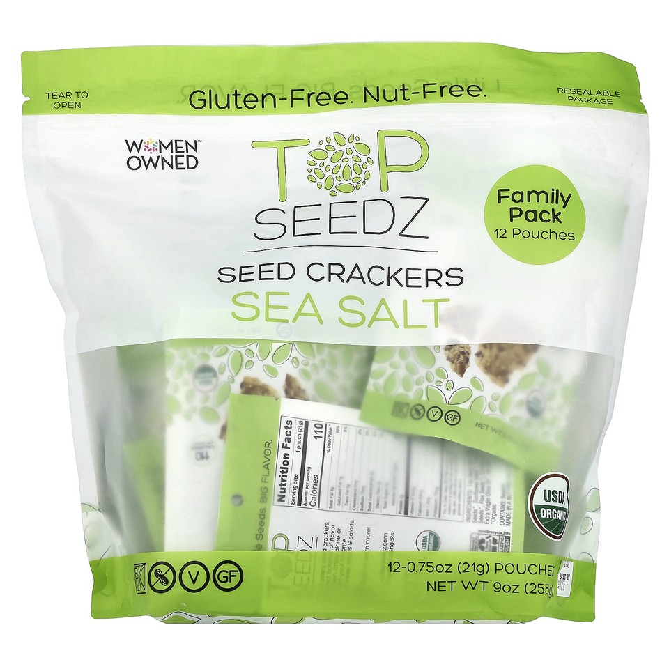 Seed Crackers, Sea Salt, 12 Pouches, 0.75 oz (21 g) Each