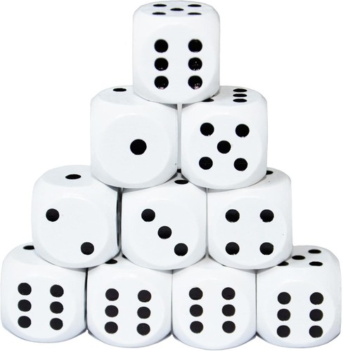 Set of 10 Six Sided Square Opaque 16mm D6 Dice White with Black Pip Die - Picture 2 of 4