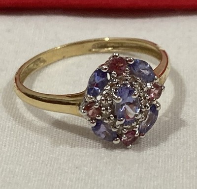 KN China Kajal Naina 14k Solid Yellow Gold Tanzanite Cluster Band Ring SIZE 8