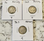 (3) 36,36D,36S Mercury Dime Lot. 90% Silver Free Shipping Excellent Collection