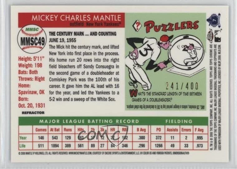 2007 Topps Chrome The Story Refractor /400 Mickey Mantle #MMSC49 HOF - Image 2 of 2