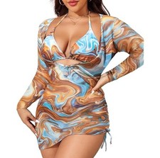 Swimsuit Women's 3 Piece Beach Bikini Set W/ Matching Cover Up Sz L