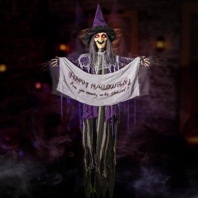 Halloween Animatronics 5Ft Hanging Witch, 60Inch Floating Animated Witch Decorat