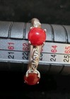 Vintage 925 Sterling Silver Double Red Coral Cabochon Ring Etched Tribal Size 10 — photo 3