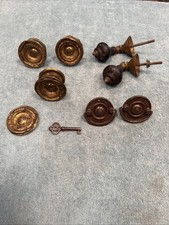 Antique 8 Early Misc Ornate Period Brass Drawer Pulls Knobs Hardware 1 Key