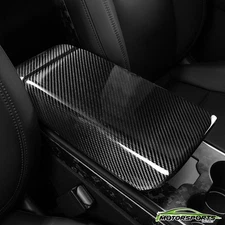 Fit 17-23 TESLA Model 3/Y Carbon Fiber Enter Console Armrest Cover Gloss Black