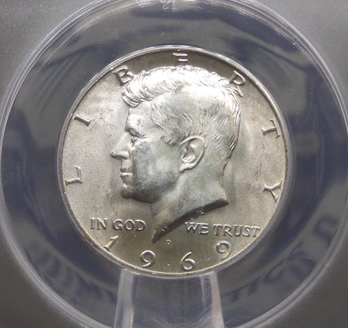 1969 "D" Kennedy SILVER Half Dollar 40% 50c ANACS MS66 #129 Gem BU Unc ECC&C Inc