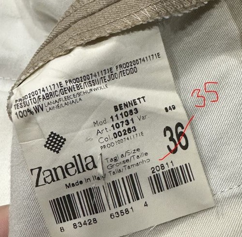 Loro Piana Zanella Tasmanian Super 130s 100% Wool Khaki/BrownPants Men's Size 35 - Picture 5 of 17