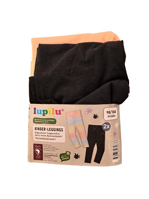 Kinder Leggings 2er Pack Lupilu Grau-Bunt 98-104 Baumwolle Hose Leggins