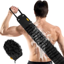 Exfoliating Back Scrubber for Shower, Double-Sided Body Scrub Washcloth w/Handle