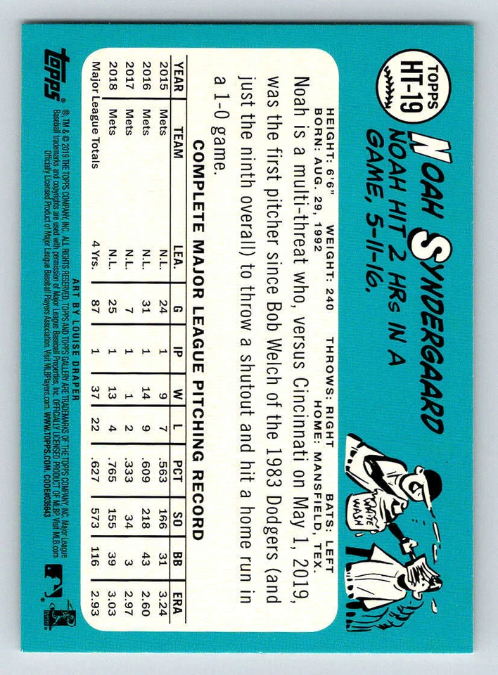 2019 Topps Gallery Heritage #HT19 Noah Syndergaard (ref 173490) - Image 2 of 2