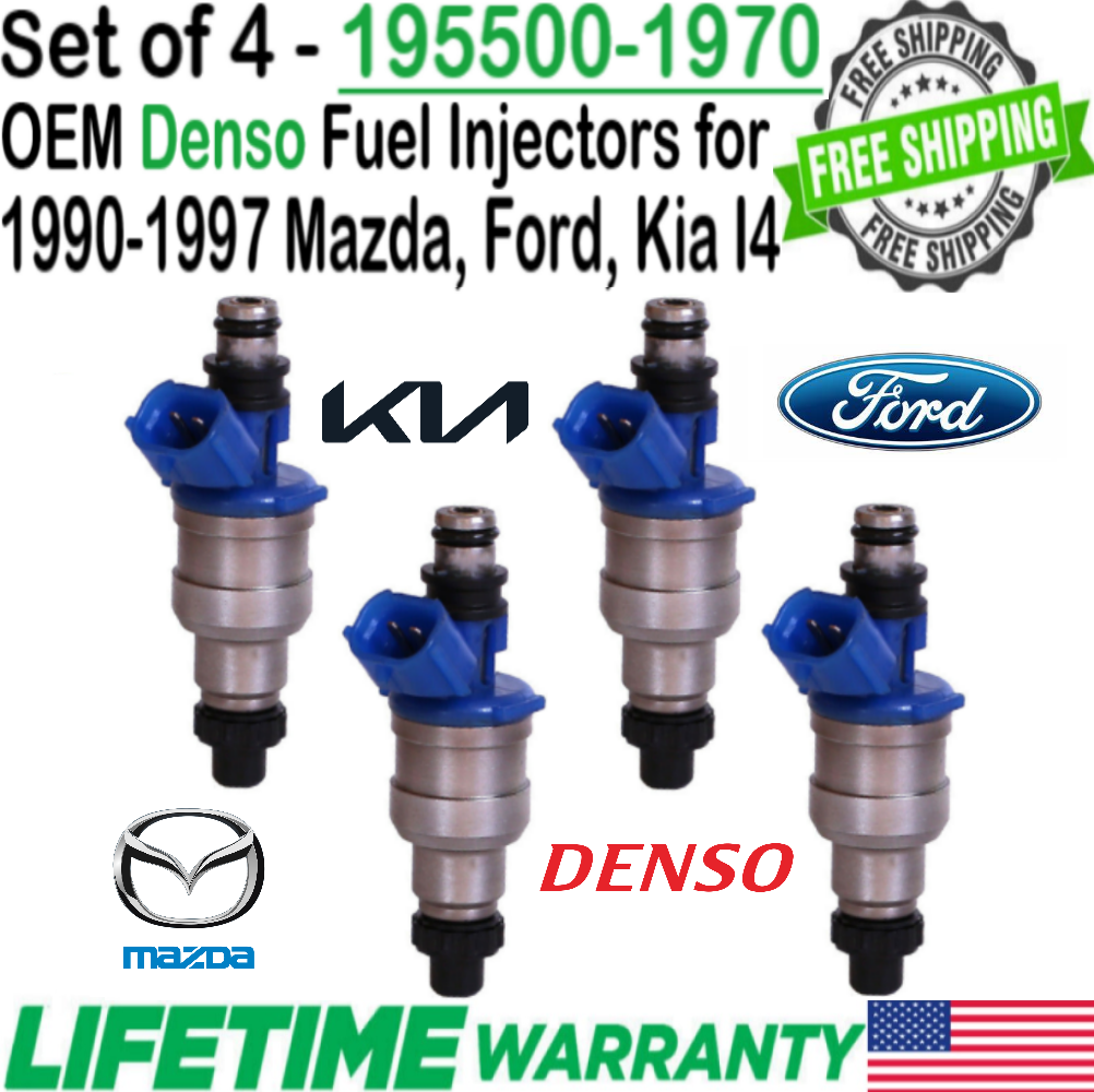 Best Upgrade Flow-Matched Denso Fuel Injectors Set Of 4 For Mazda & Kia 1.6L 2.2L Engines